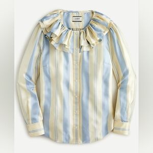 J. Crew Collection Ruffle-Collar Top in Striped Silk-Twill Size S